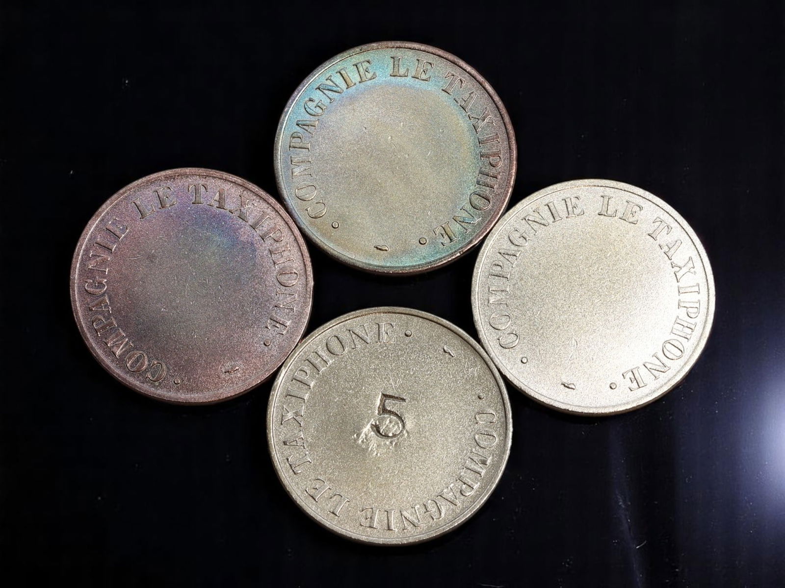 FRANCE: Communications Era - Compagnie Le Taxiphone Telephone Token Set, c. Early 20th Century, 23mm (1 of 2)