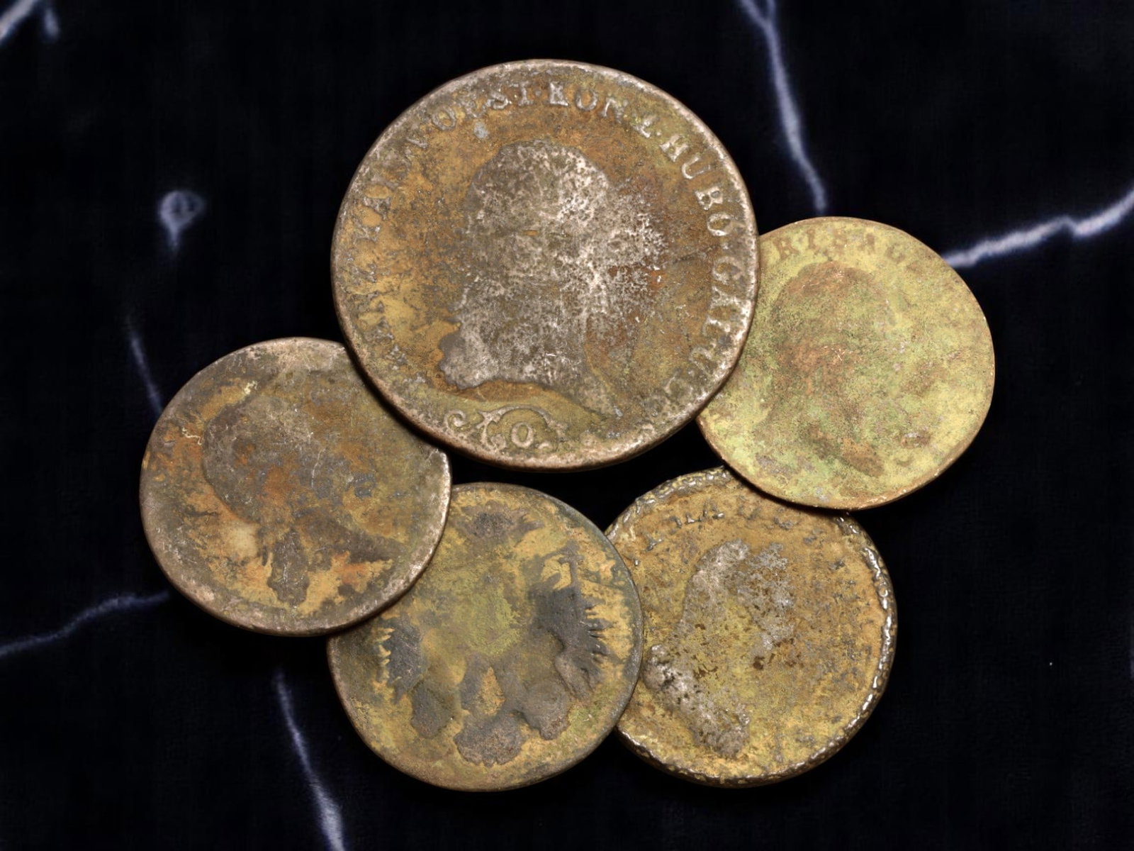 HOLY ROMAN EMPIRE/AUSTRIA: Imperial Cohesion - Habsburg Kreutzer Coinage, 1700s-1800s, 23-32mm: This five-coin assemblage of Kreutzer issues from the Holy Roman and early Austrian imperial periods exemplifies the fiscal tools used to maintain cohesion across a sprawling, multilingual empire. Eac