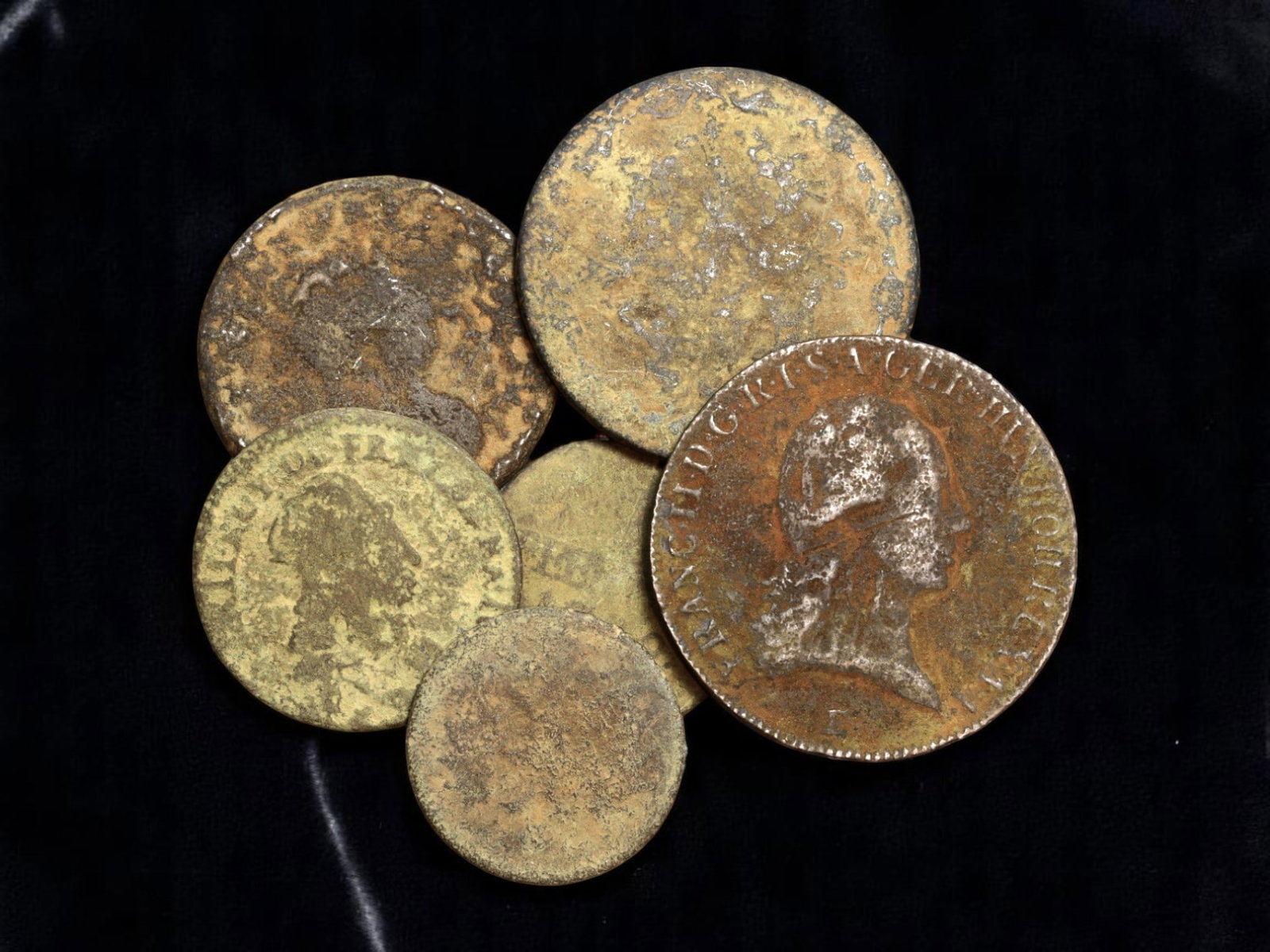 EUROPE: Continental Powers - Multinational Monarchical Coinage Lot, 1700s-1800s, 18-29mm: This six-coin ensemble showcases the intersecting currencies of Europe's dominant monarchies and regional powers-from Bourbon France to the Habsburg realms of Austria and Hungary, the decentralized Ge