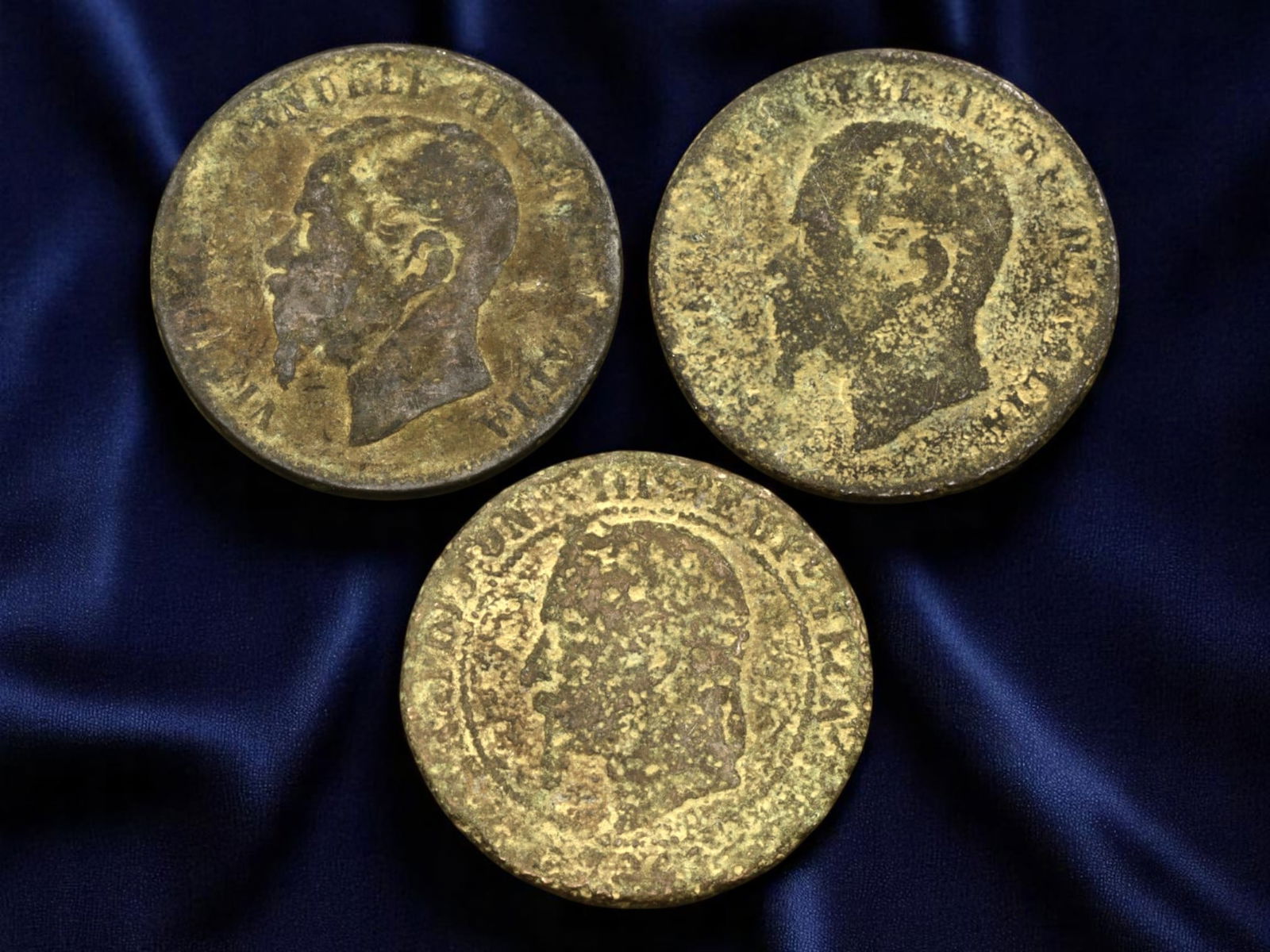 ITALY & FRANCE: Risorgimento and Empire - Vittorio Emanuele II & Napoleon III Coins, mid-1800s, 30mm (1 of 1)