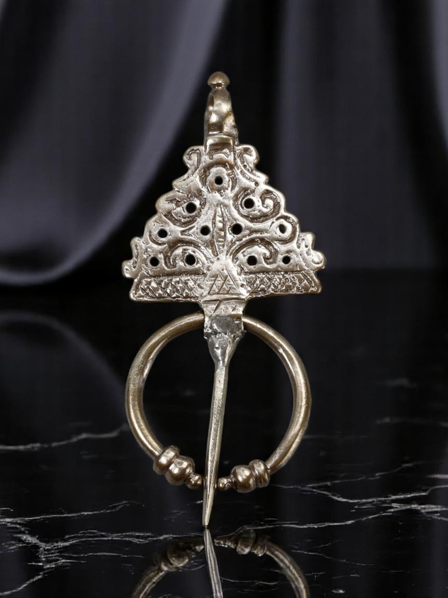 TRIBAL SILVER: Berber Fibula Pendant - Hand-Engraved North African Form in Solid Silver (7 x 3 cm) (1 of 2)