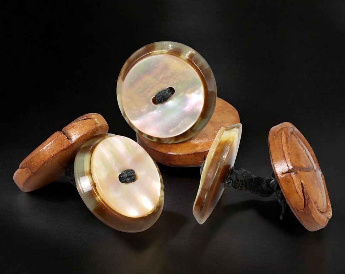 Button Lot - Mother-of-Pearl & Leather Mixed Media, 2.5cm (Set of 3) (1 of 2)