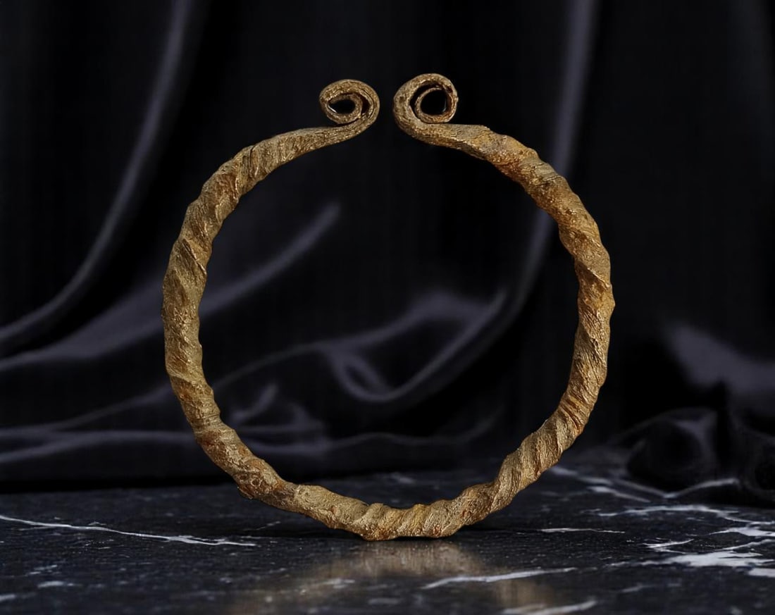 ANTIQUE: Ancient Iron Torque Bracelet - Twisted Form with Spiral Ends, 9.5cm, 87g (1 of 3)