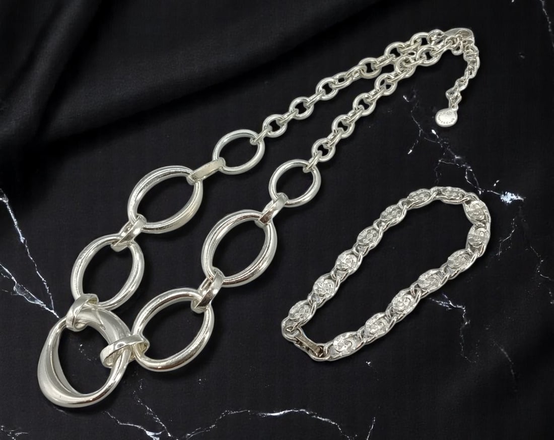 USA: Charter Club & Sarah Coventry - Bold Silver-Tone Necklace and Textured Bracelet, 14cm & 48cm (1 of 3)