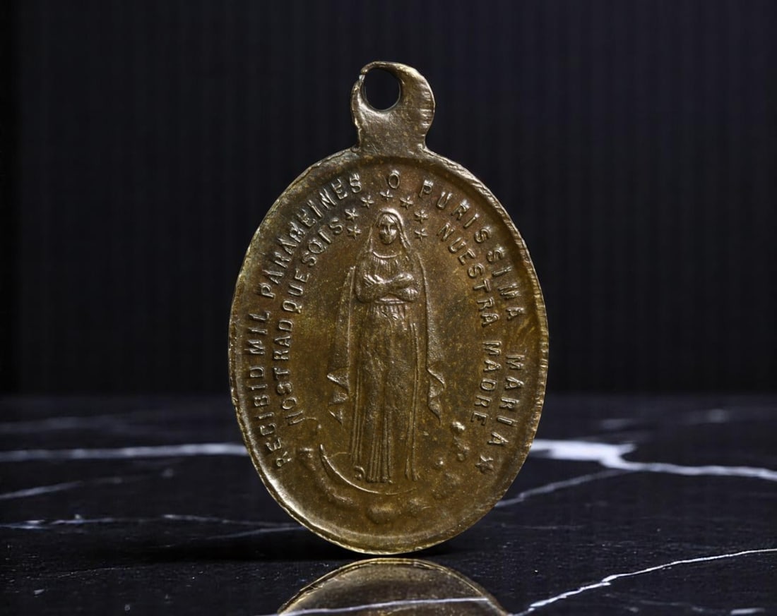 SPAIN: Dogmatic Triumph - Immaculate Conception Commemorative Medal, 8 December 1954, 20mm: Issued to mark the centennial of one of Catholicism's most defining moments, this 20mm Spanish devotional medal commemorates the 100th anniversary of the Dogma of the Immaculate Conception, formally p
