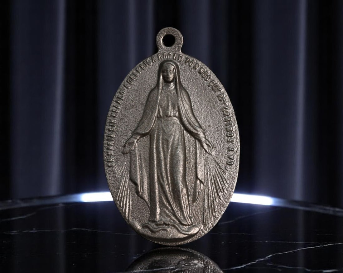 FRANCE: Immaculate Protection - Miraculous Medal of the Virgin Mary, 1830 Design, 35mm: Struck in devotion to the Virgin Mary's divine intercession, this classic Miraculous Medal design-originating from the 1830 visions of Saint Catherine Laboure in Paris-portrays the Blessed Virgin stan