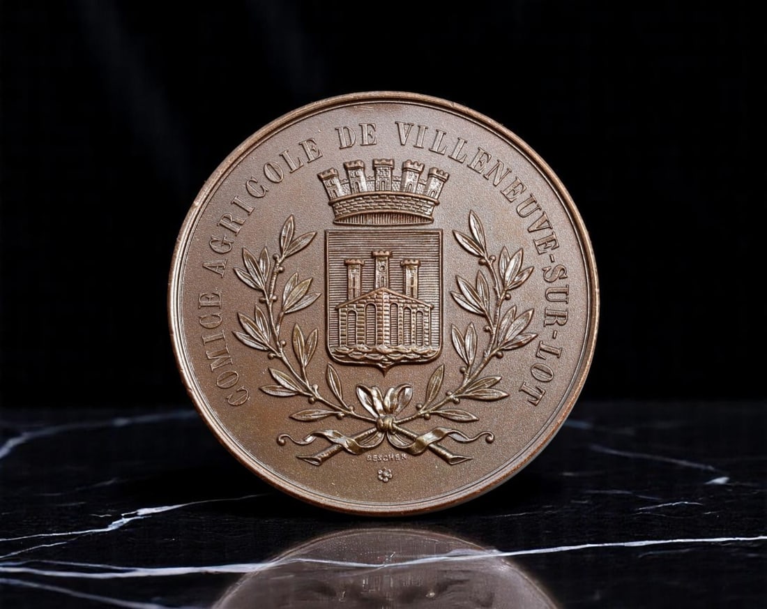 FRANCE: Comice Agricole de Villeneuve-sur-Lot Bronze Award Medal, c.1900s, 50mm (1 of 2)