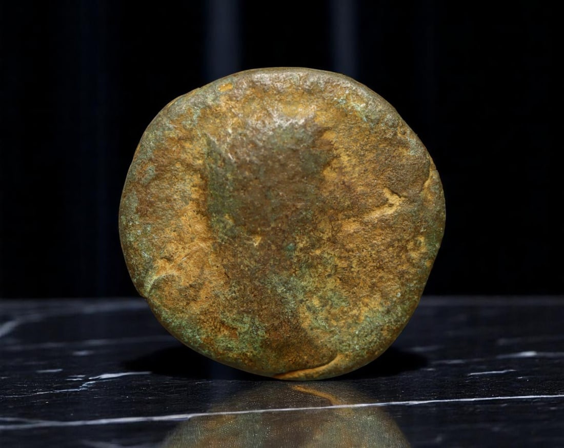 ROMAN EMPIRE: Ancient AE Coin Bronze Issue, 24mm: Issued during one of the most transformative epochs of the Roman Empire, this bronze coin embodies the endurance and adaptability of Roman statecraft across centuries. Its compact flan and timeworn su