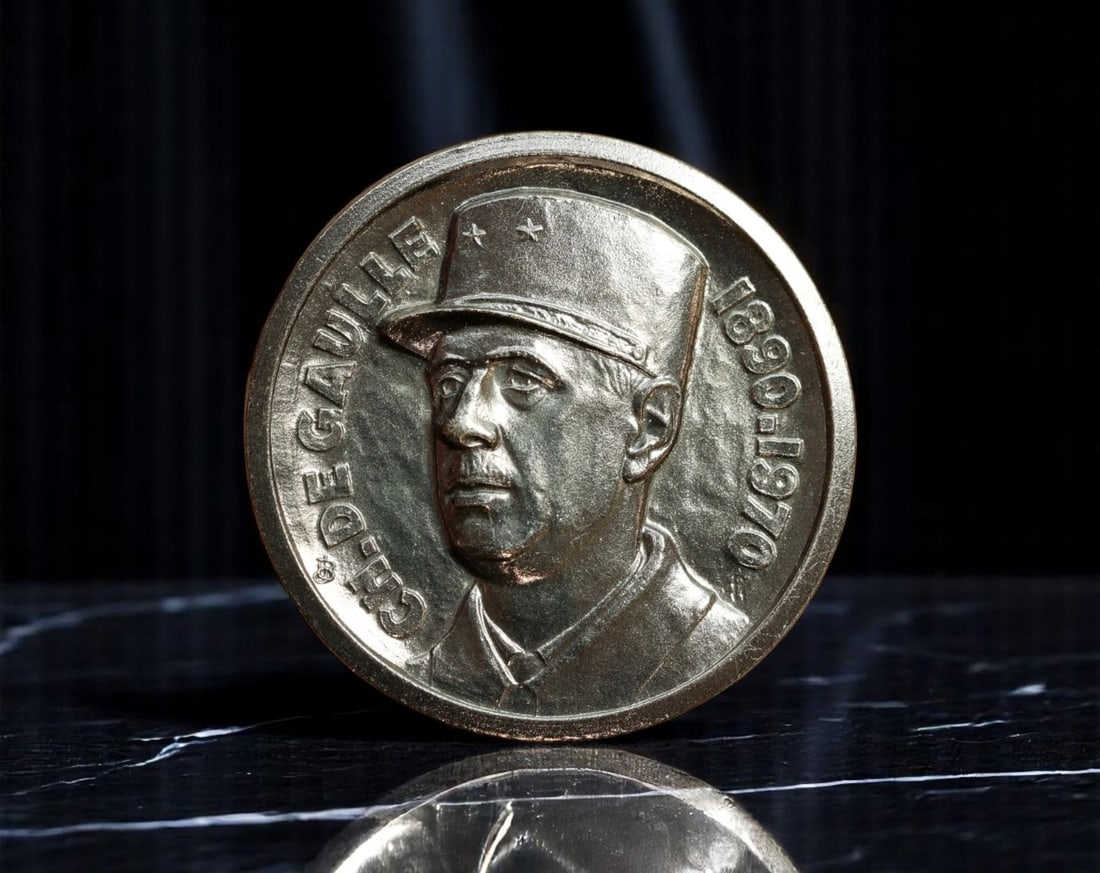 FRANCE: Charles de Gaulle - Resistance and Republic Memorial Coin, 1890-1970, 30mm (1 of 2)