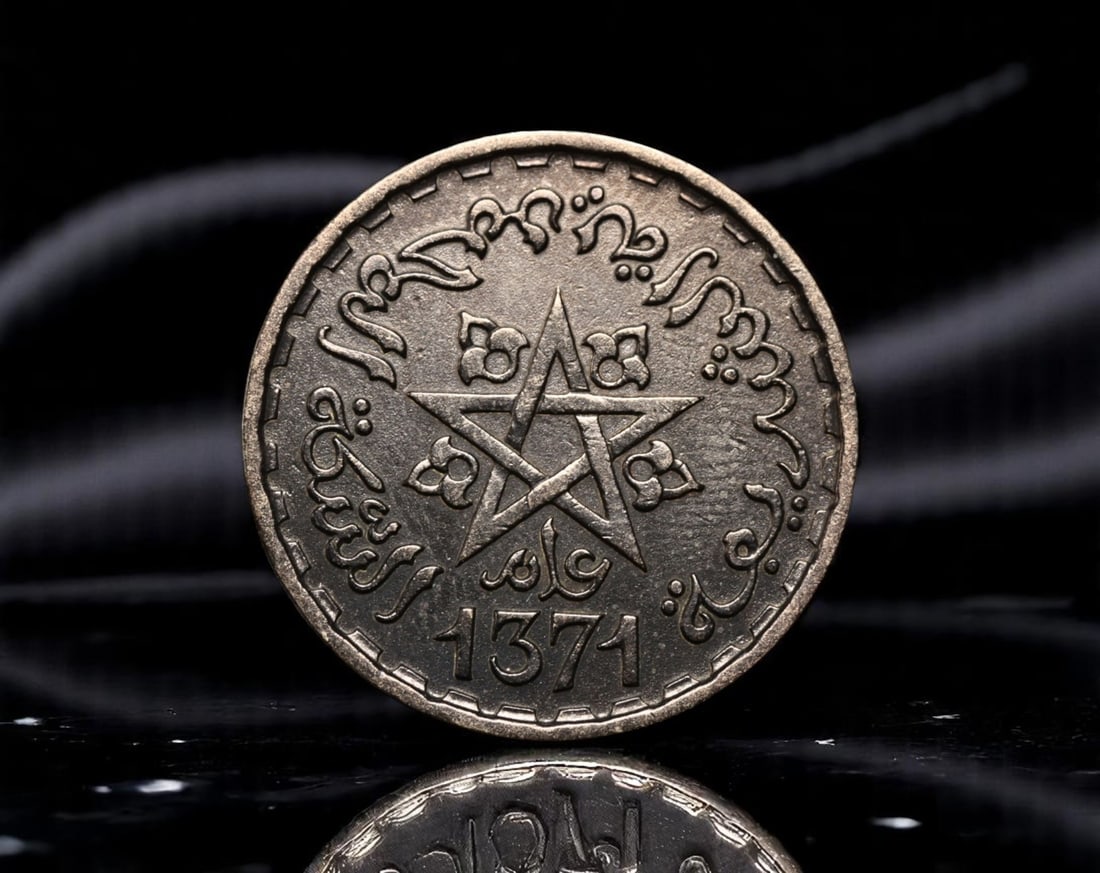MOROCCO: Post-Protectorate Era - National Identity 20 Francs Coin, AH1371 (1952), 23mm: Struck in the waning days of the French protectorate, this 20 Francs coin embodies Morocco's cultural resilience and assertion of national identity. The central five-pointed Seal of Solomon, deeply ro