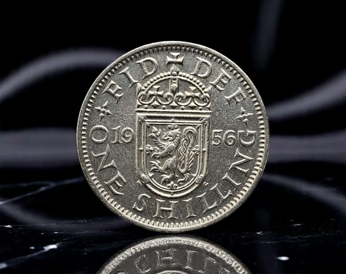 UNITED KINGDOM: Elizabeth II - Scottish Lion Heraldic One Shilling Coin, 1956, 23mm (1 of 2)