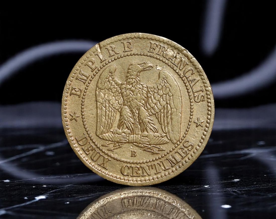 FRANCE/SECOND EMPIRE: Napoleon III - Imperial Eagle Deux Centimes Coin, 1854 B, 20mm (1 of 2)