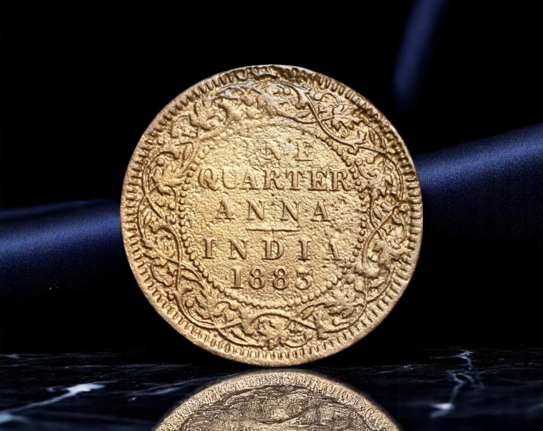 BRITISH INDIA: Victoria Empress - Colonial Sovereignty Copper Quarter Anna Coin, 1883, 25mm (1 of 2)