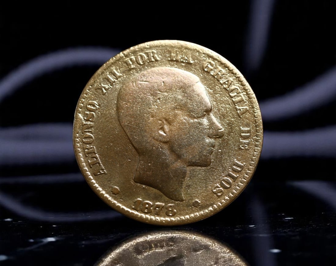 SPAIN: Alfonso XII - Constitutional Monarchy Ten Centimos Coin, 1878, 30mm (1 of 2)