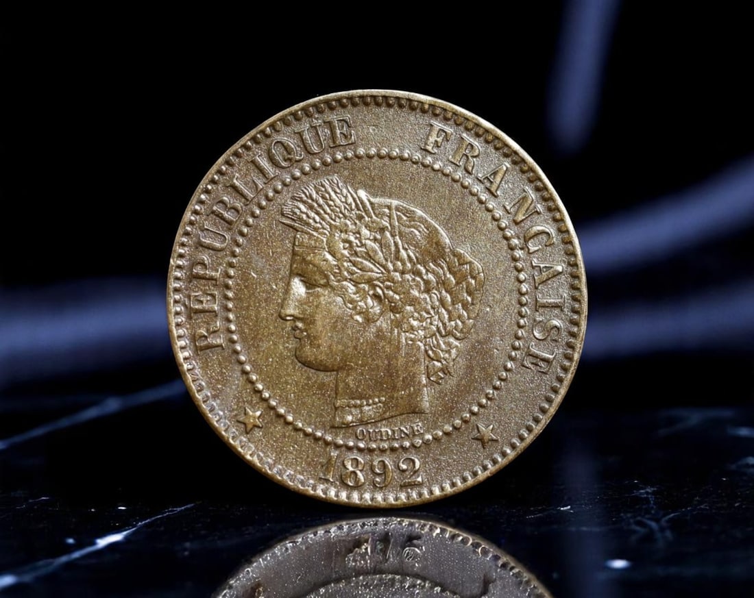 FRANCE: Republican Virtue - Marianne Liberty 2 Centimes Coin, 1892 A Paris Mint, 20mm: Struck in the fervent spirit of the French Third Republic, this 2 Centimes coin of 1892 radiates the ideals of Liberte, egalite, Fraternite that defined a transformative era. The obverse features the 