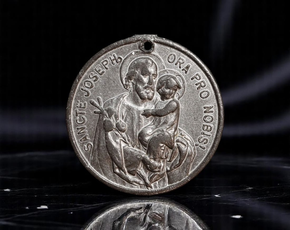 VATICAN: Saint Joseph & Guardian Angel - Patronage and Protection Devotional Medal Coin, 1950s, 18mm (1 of 2)