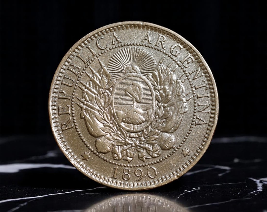 ARGENTINA: Liberty Allegory - Republic Two Centavos Coin, 1890, 30mm (1 of 2)