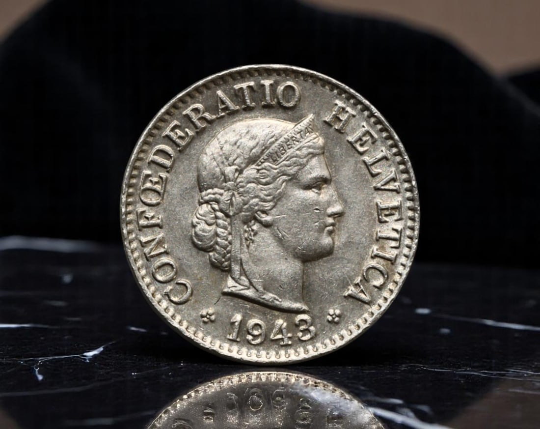 SWITZERLAND: Liberty Preserved - Helvetia 5 Rappen Coin, 1943 B Bern Mint, 16mm (1 of 2)