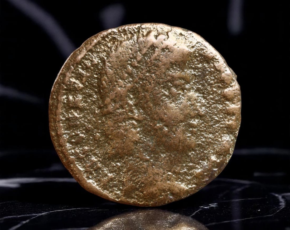 ROMAN EMPIRE: Ancient AE Coin Bronze Issue, 15mm: Issued during one of the most transformative epochs of the Roman Empire, this bronze coin embodies the endurance and adaptability of Roman statecraft across centuries. Its compact flan and timeworn su