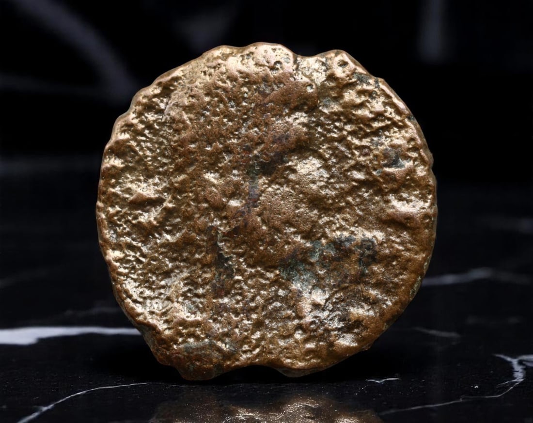ROMAN EMPIRE: Ancient AE Coin Bronze Issue, 16mm: Issued during one of the most transformative epochs of the Roman Empire, this bronze coin embodies the endurance and adaptability of Roman statecraft across centuries. Its compact flan and timeworn su
