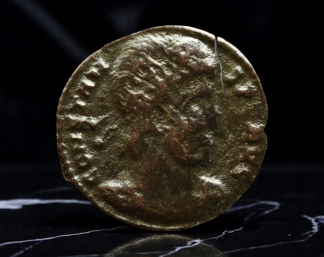 ROMAN EMPIRE: Ancient AE Coin Bronze Issue, 16mm: Issued during one of the most transformative epochs of the Roman Empire, this bronze coin embodies the endurance and adaptability of Roman statecraft across centuries. Its compact flan and timeworn su