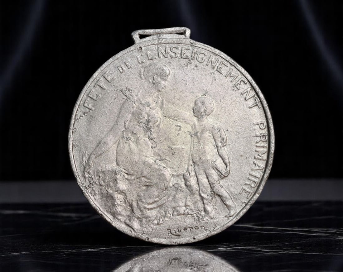FRANCE: Education & Civic Duty - Primary Instruction Festival Medal, 1904, 32mm: Issued for the June 19th, 1904 celebration of public instruction, this evocative civic medal reflects the Republican ideals of enlightenment through education. The obverse features an allegorical fema