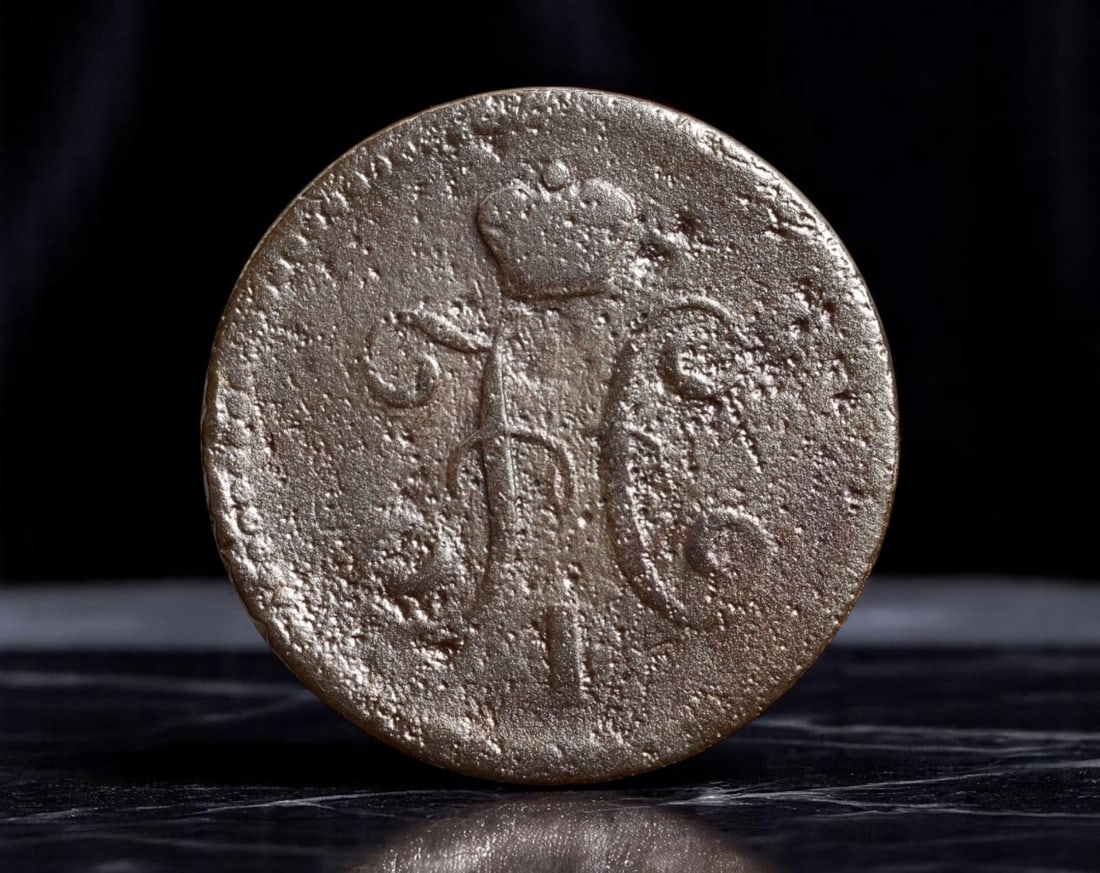 RUSSIA/IMPERIAL: Tsar Nicholas I - 1 Kopeck Coin, 1841, 26mm: Struck under the autocratic reign of Tsar Nicholas I, this robust 1 Kopeck coin reflects the centralized authority and military discipline emblematic of mid-19th century Imperial Russia. The crowned m