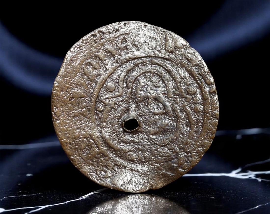 GERMANY/NUREMBERG: Merchant Reckoning - Hand-Pierced Trade Jeton, circa 16th Century, 23mm: Struck in the vibrant mercantile environment of 16th-century Nuremberg, this copper-alloy jeton served as a critical tool for merchants navigating the intricate world of trade and accounting. Centered