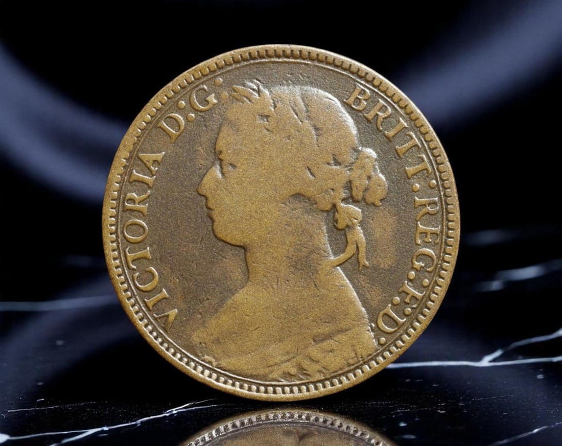UNITED KINGDOM: Queen Victoria - Age of Industry Farthing Coin, 1875, 20mm: Struck during the heart of Britain's Industrial Revolution, this 1875 Farthing embodies the spirit of resilience and ambition that defined the Victorian age. The obverse displays the "Bun Head" portra