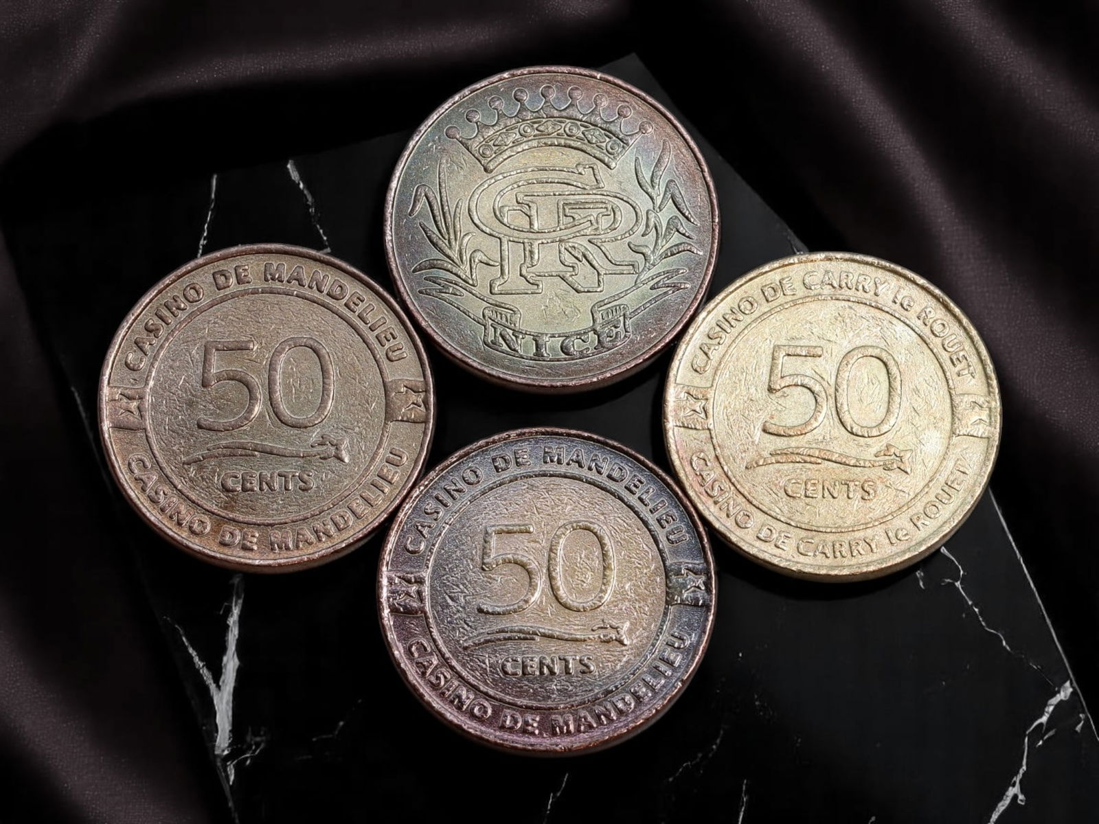 FRANCE: French Riviera Casino de Mandelieu & Carry le Rouet Gaming Token Set, 20th Century, 22-23mm (1 of 2)