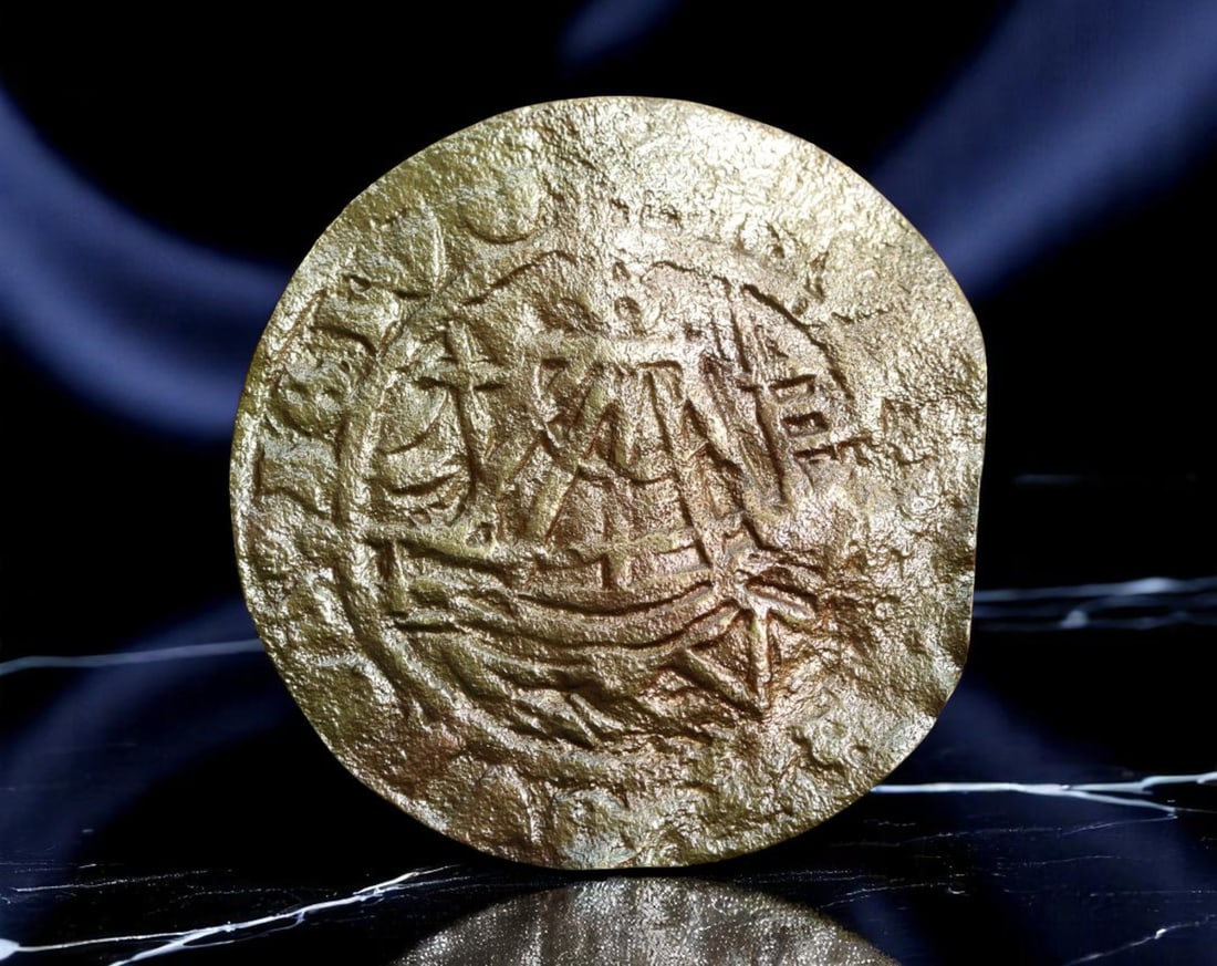 GERMANY/NURNBERG: Mercantile Aspiration - Ship Penny Jeton, Early 16th Century, 27mm: Sailing into the commercial heart of Renaissance Europe, this early 16th-century Nuremberg jeton captures the spirit of exploration and mercantile ambition. At its center, a stylized merchant ship cre