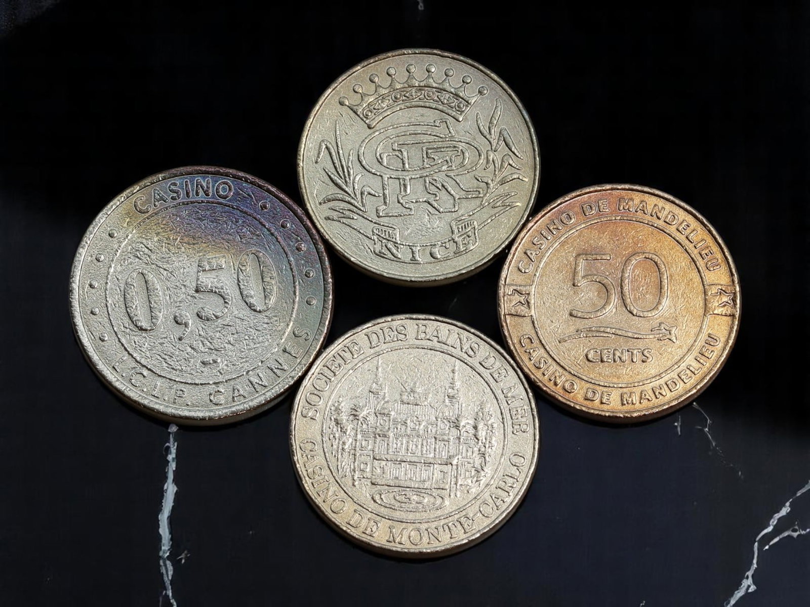 FRANCE: French Riviera - Casino Tokens Set (Mandelieu, Cannes, Monte Carlo), 22-24mm (1 of 2)