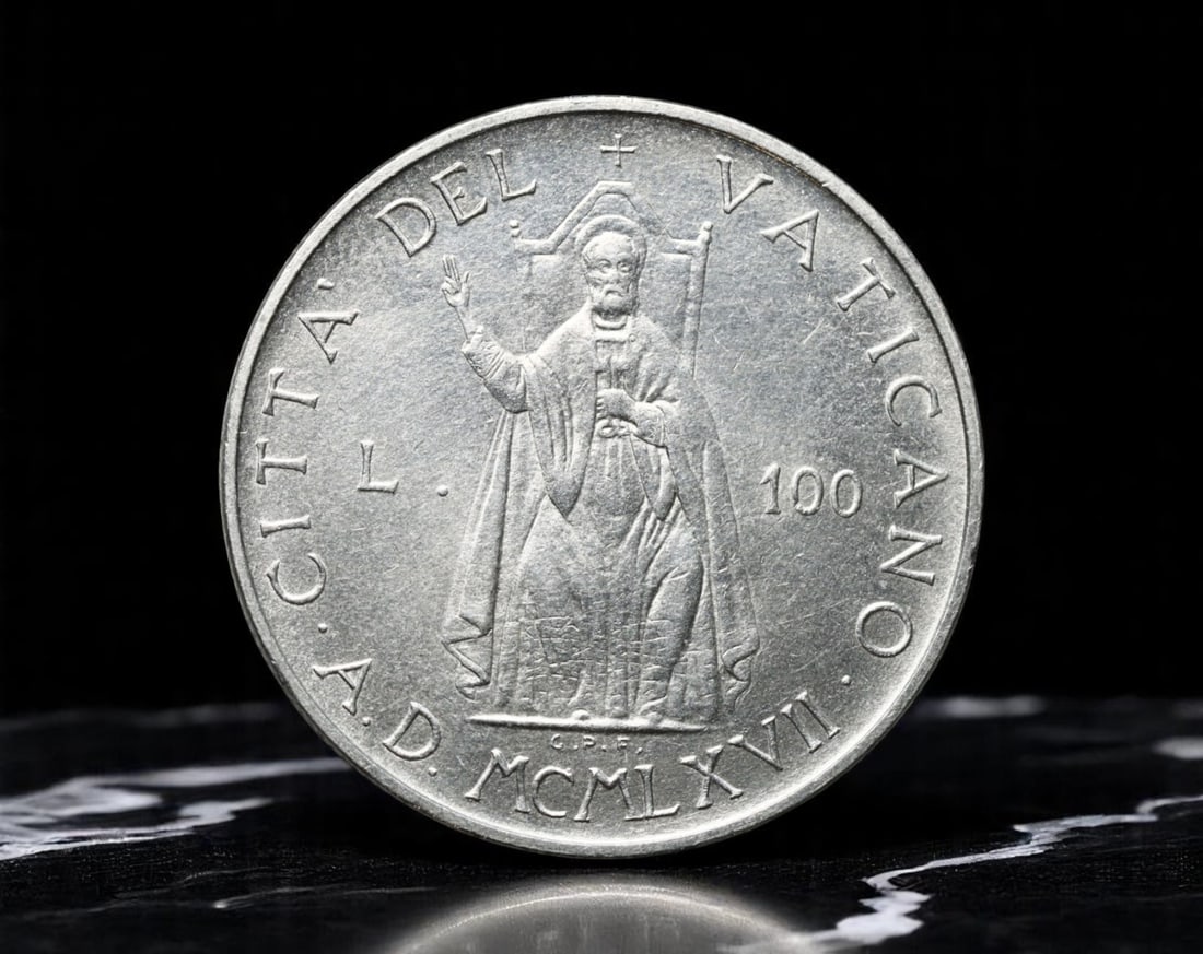 VATICAN CITY: Pope Paul VI - Christian Authority 100 Lire Coin, 1967 R, 27mm (1 of 2)
