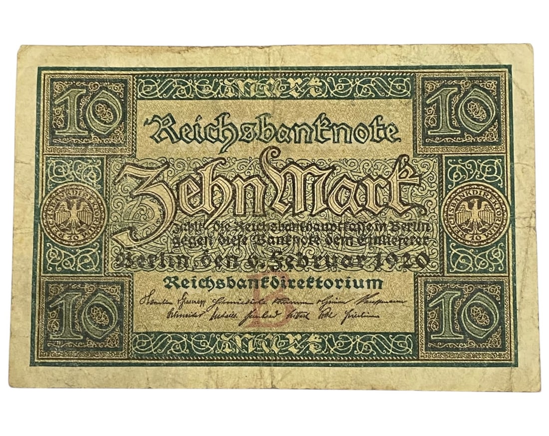 GERMANY/WEIMAR REPUBLIC: Baroque Resilience - Reichsbanknote 10 Mark Banknote, 1920 Berlin, 12x8cm (1 of 2)