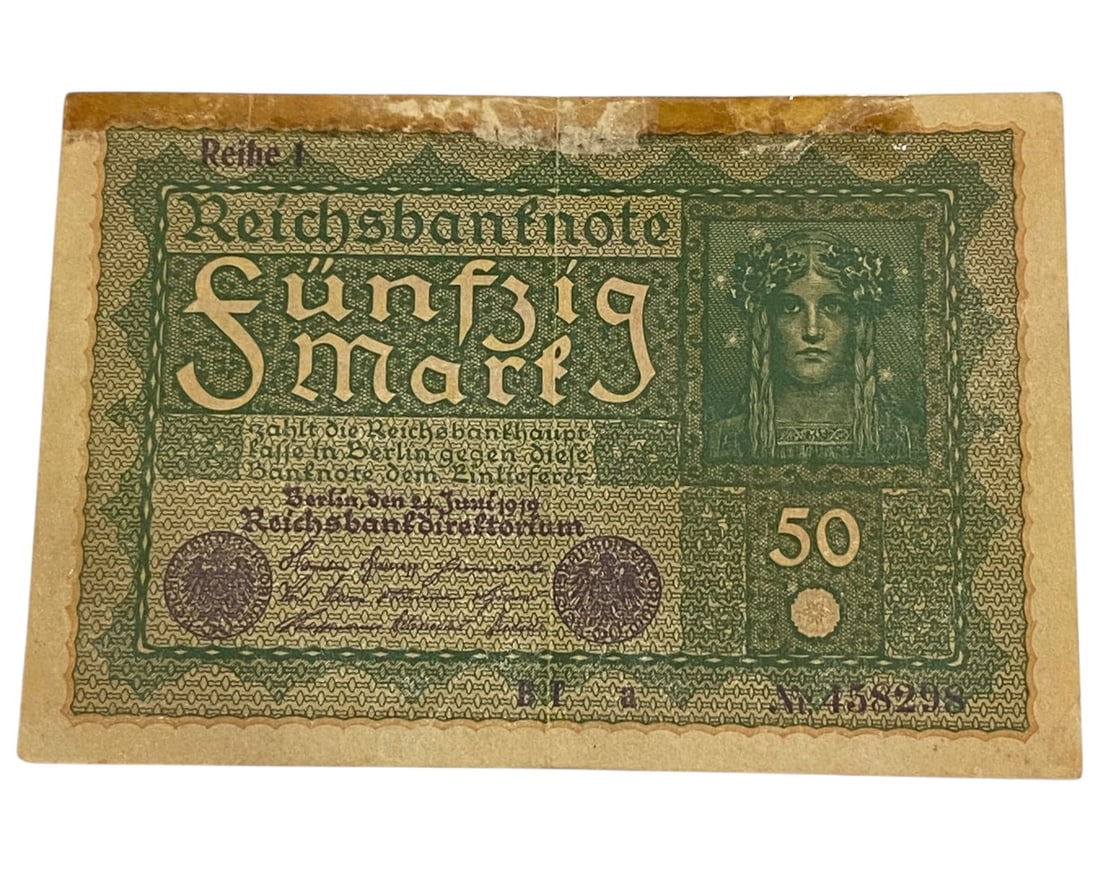 GERMANY/WEIMAR ERA: Cultural Idealism - Reichsbanknote 50 Mark Banknote, 1920 Berlin, 15x10cm (1 of 2)