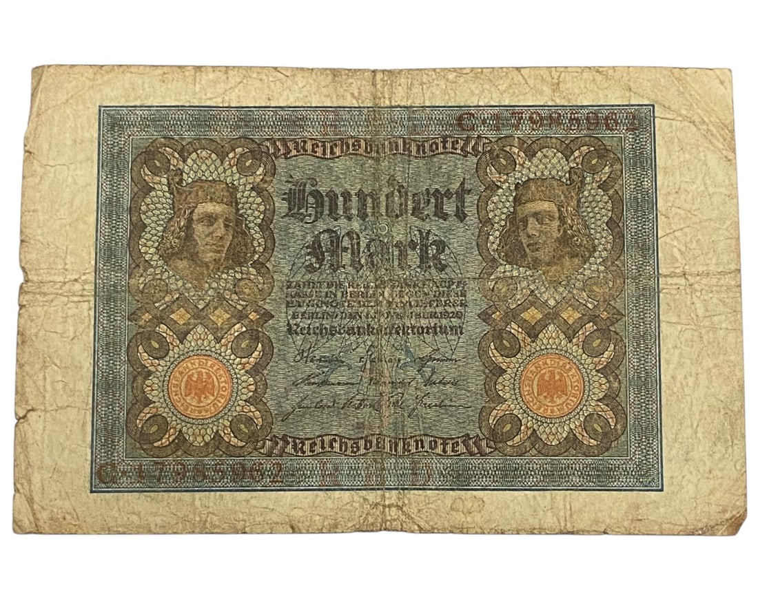 GERMANY/WEIMAR REPUBLIC: Postwar Transition - Reichsbanknote 100 Mark Banknote, 1920 Berlin, 16x11cm (1 of 2)