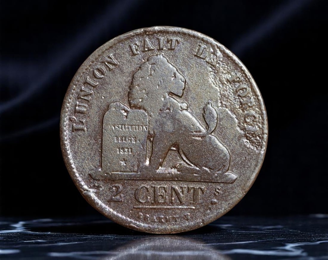 BELGIUM: Leopold I - Constitutional Unity 2 Centimes Coin, 1835, 22mm: Struck just five years after Belgium's declaration of independence, this 1835 2 Centimes coin boldly proclaims the young nation's commitment to constitutional order. A lion, the traditional emblem of 