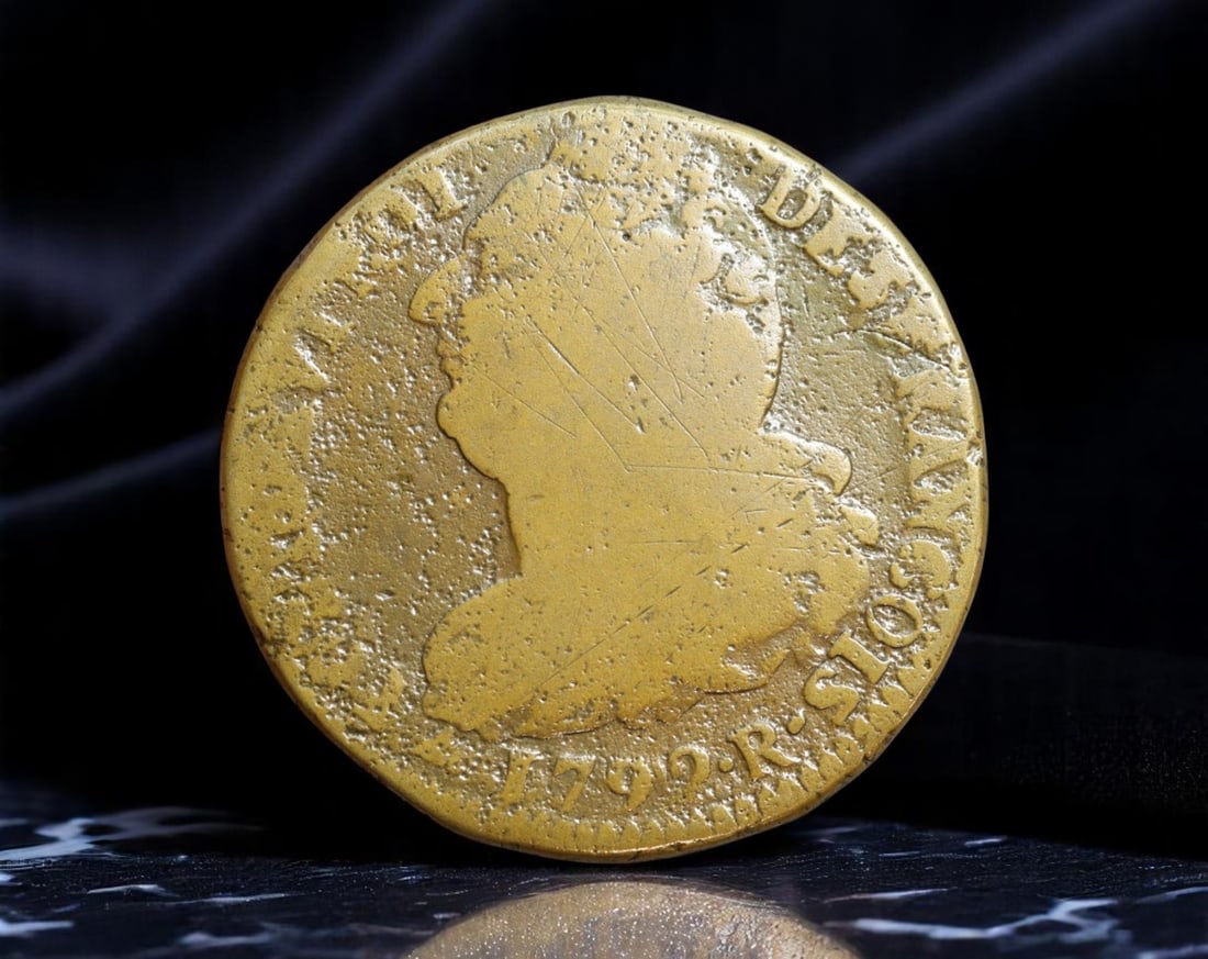 FRANCE/REVOLUTIONARY REPUBLIC: Louis XVI - Constitutional Monarchy 2 Sols Coin, 1792 Metz Mint, 33mm (1 of 2)