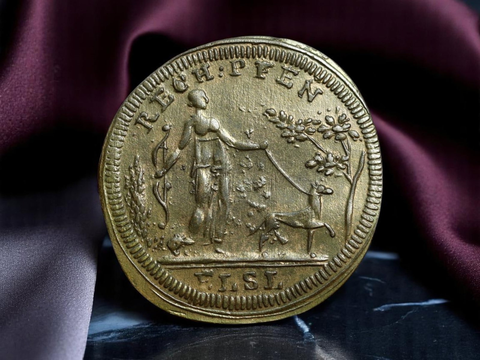 GERMAN STATES/NUREMBERG: Minerva and Diana Classical Virtue Rechenpfennig Token, 18th Century, 22mm: Struck in the celebrated minting tradition of Nuremberg, this 22mm Rechenpfennig token exudes Renaissance ideals of knowledge and strength through its twin depictions of classical figures. The obverse