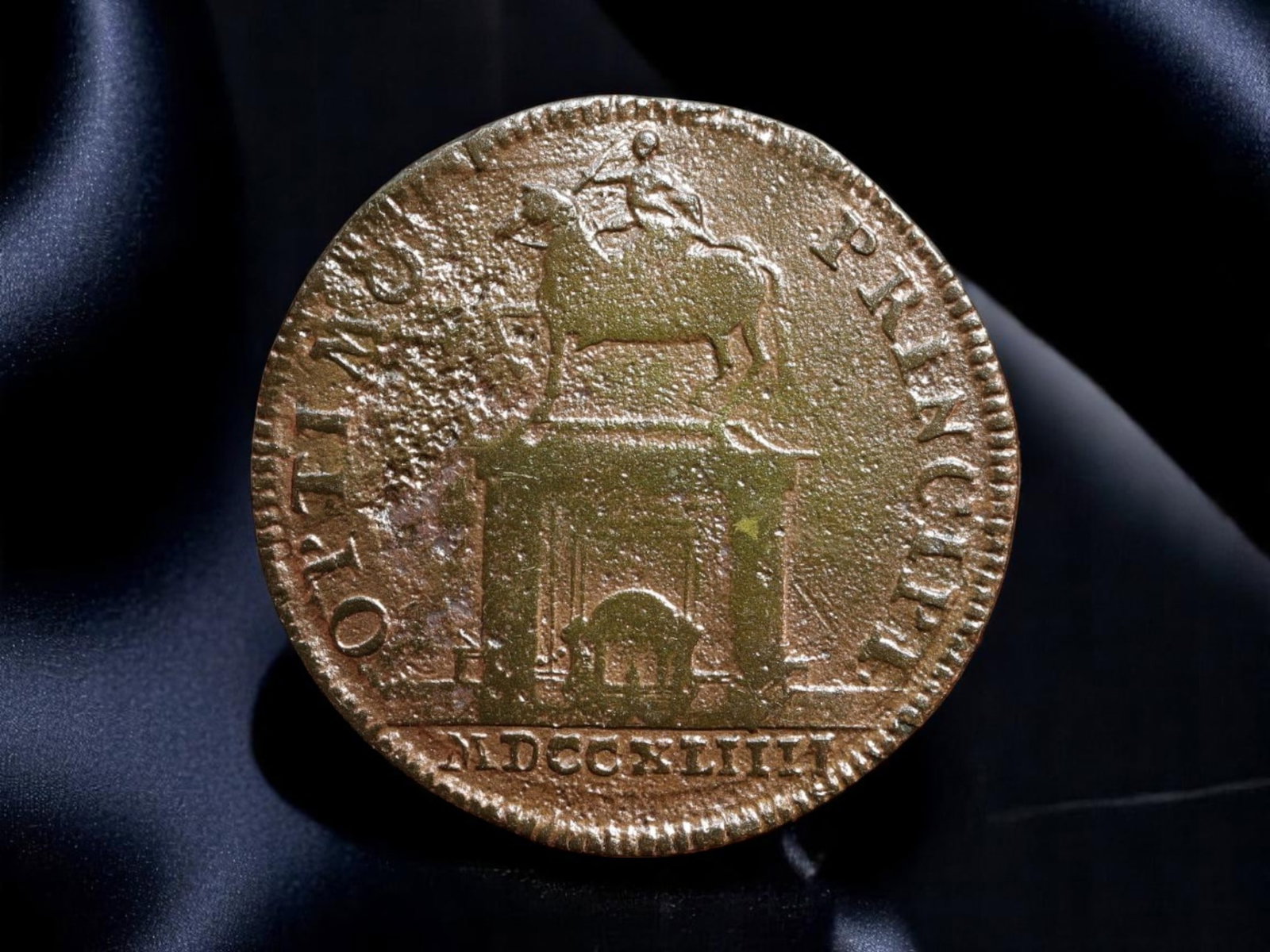 FRANCE: Louis XV - Tribute to the Ideal Prince Copper Jeton, 1744, 24mm: Struck in 1744, this compelling 24mm copper jeton pays homage to King Louis XV at the height of his reign, embodying the Enlightenment's vision of a sovereign as the "Ideal Prince." The obverse displa