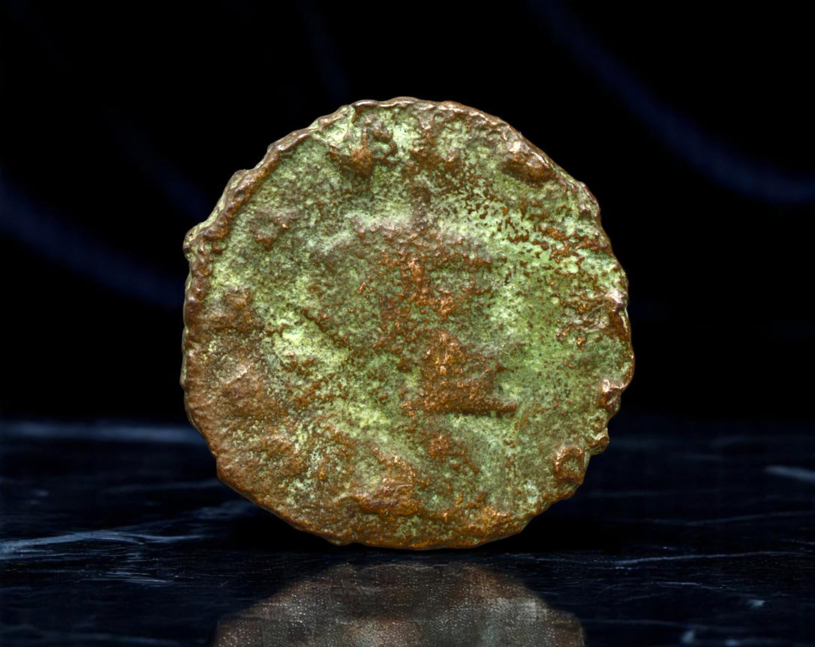 ROMAN EMPIRE: Ancient AE Coin Bronze Issue, 18mm: Issued during one of the most transformative epochs of the Roman Empire, this bronze coin embodies the endurance and adaptability of Roman statecraft across centuries. Its compact flan and timeworn su
