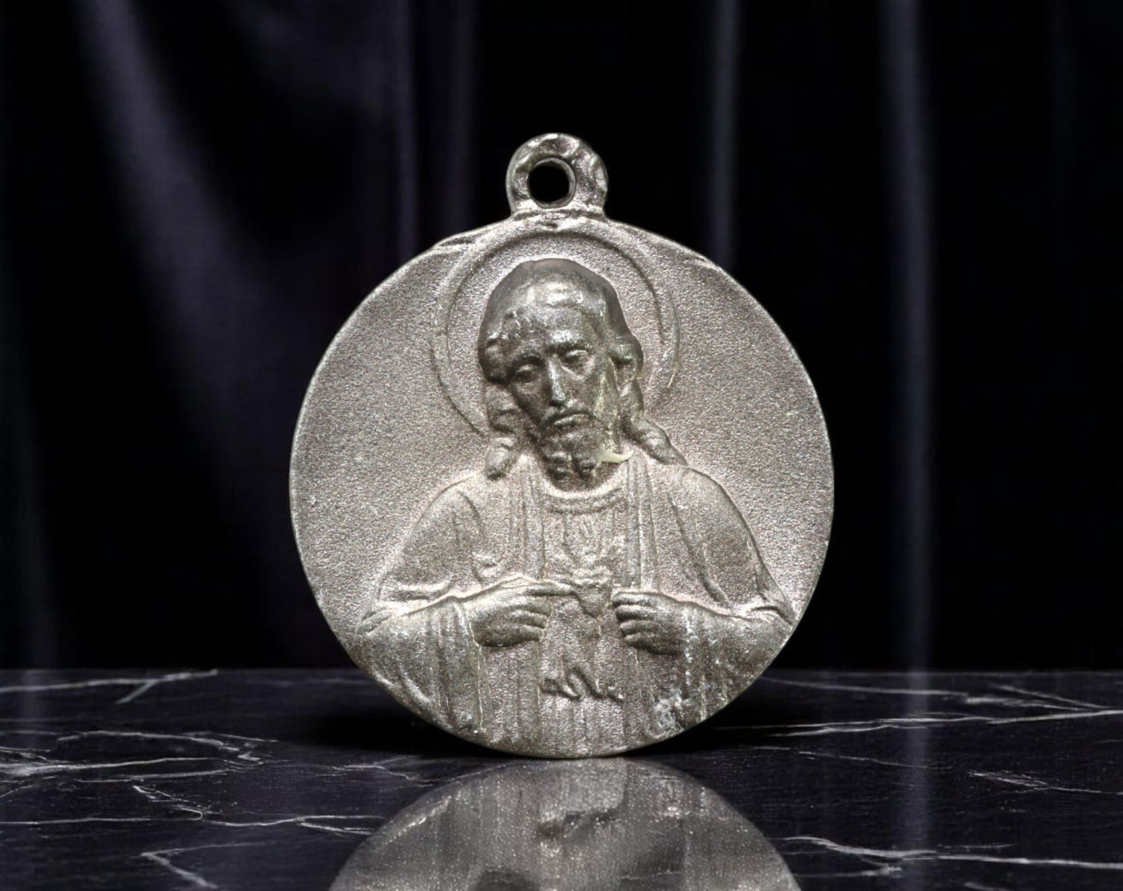 EUROPE: Sacred Iconography - Devotional Medal of Christ and Enthroned Madonna with Child, 1950s, (1 of 2)