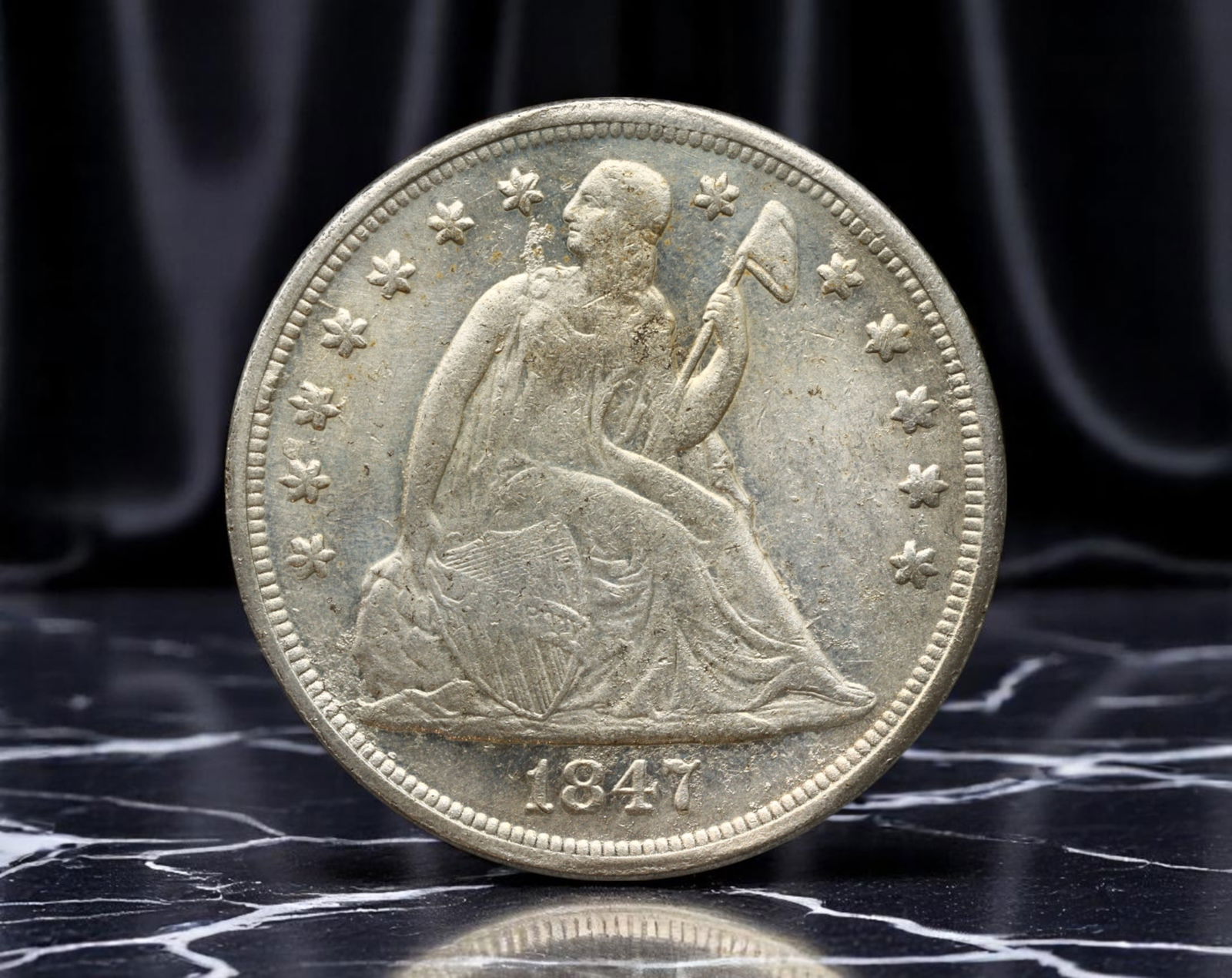 UNITED STATES: Liberty Seated - Heraldic Eagle One Dollar Coin (Modern Striking), 1847 Style, 37mm (1 of 2)