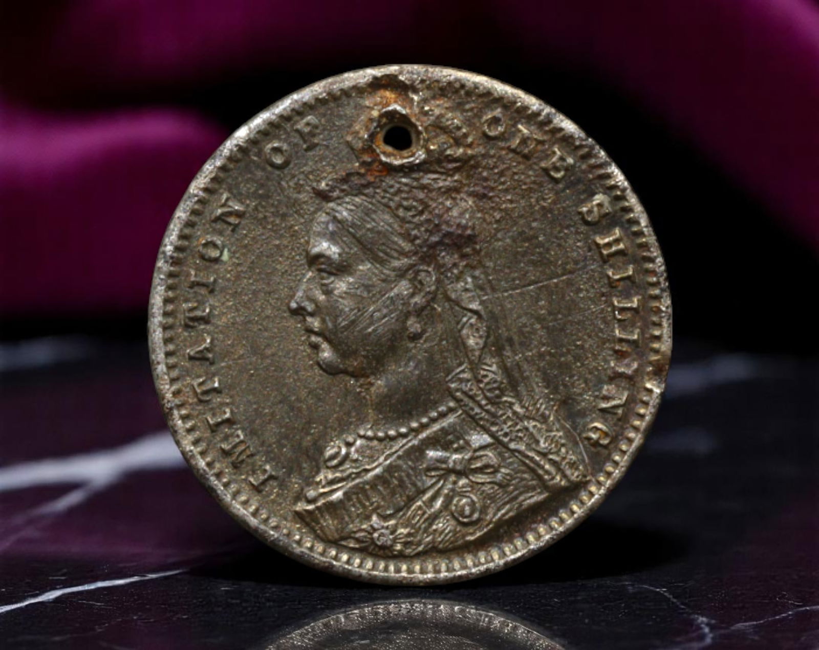 UNITED KINGDOM/NURNBERG: Queen Victoria - Imperial Iconography Toy One Shilling Coin, 1887, 12mm (1 of 2)