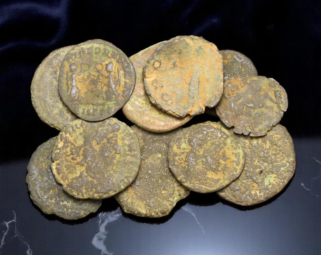 ROMAN EMPIRE: Lot of 11 Bronze Coins - Provincial & Imperial Era, 14-19mm: A compact yet historically resonant assemblage of ancient Roman bronze coins, these pieces hail from the vast provincial and imperial mints that underpinned Rome's economic fabric from the 1st through