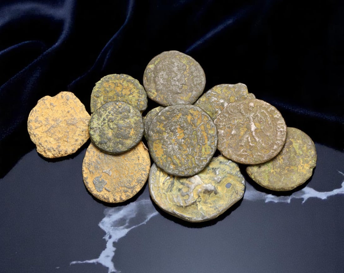 ROMAN EMPIRE: Lot of 11 Bronze Coins - Provincial & Imperial Era, 12-22mm: A compact yet historically resonant assemblage of ancient Roman bronze coins, these pieces hail from the vast provincial and imperial mints that underpinned Rome's economic fabric from the 1st through
