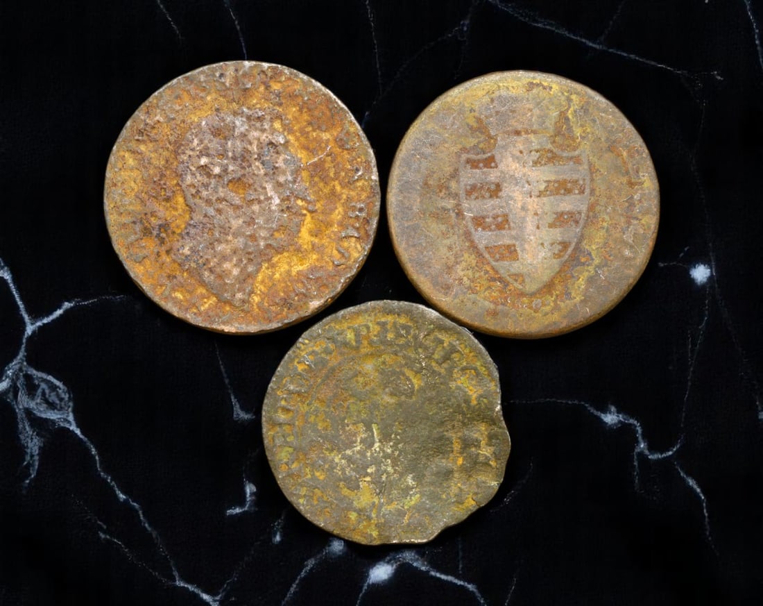 MEDIEVAL: European Duchies - Feudal Portrait & Heraldry Bronze Denarii, 12th-19th Century, 18-20mm: These three medieval bronze coins offer a rare glimpse into the fragmented yet emblematic world of feudal Europe, where authority was as much a matter of heraldic symbolism as minted currency. The fir