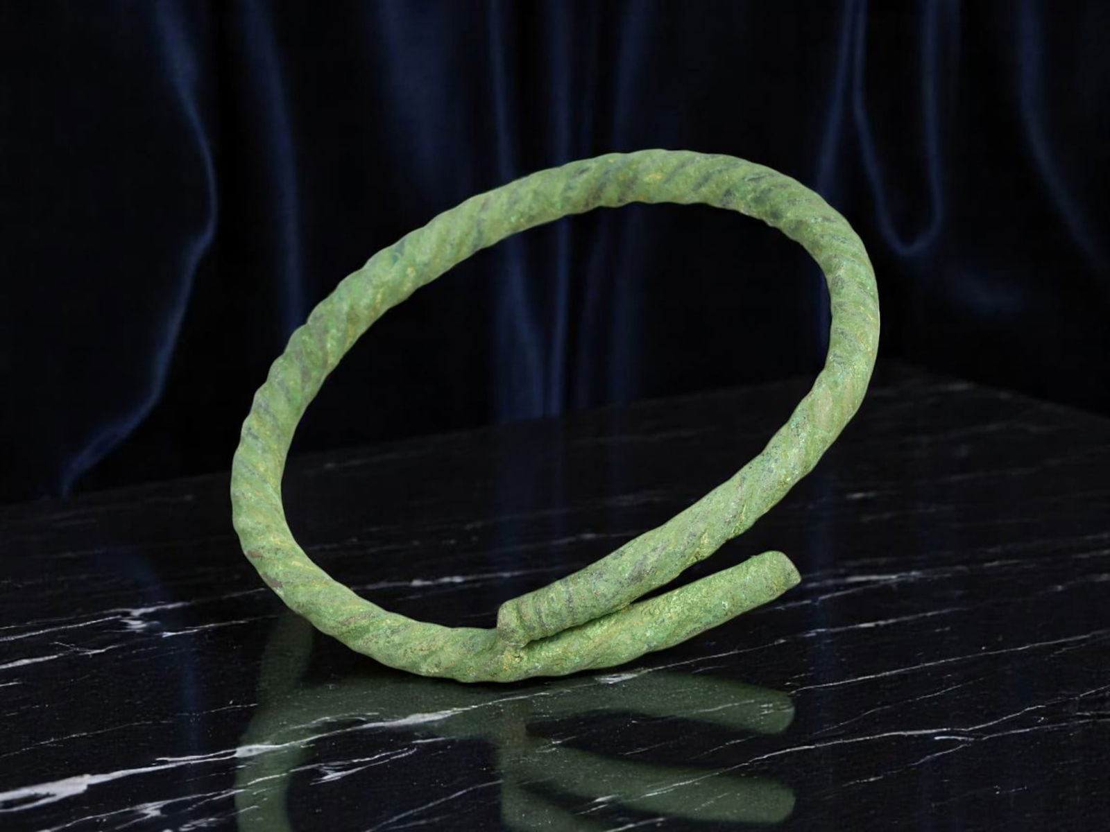 PROTO-CELTIC Bronze Bracelet - Deep Spiral Rod with Open Terminals, Twisted Band (5.4 cm) (1 of 1)