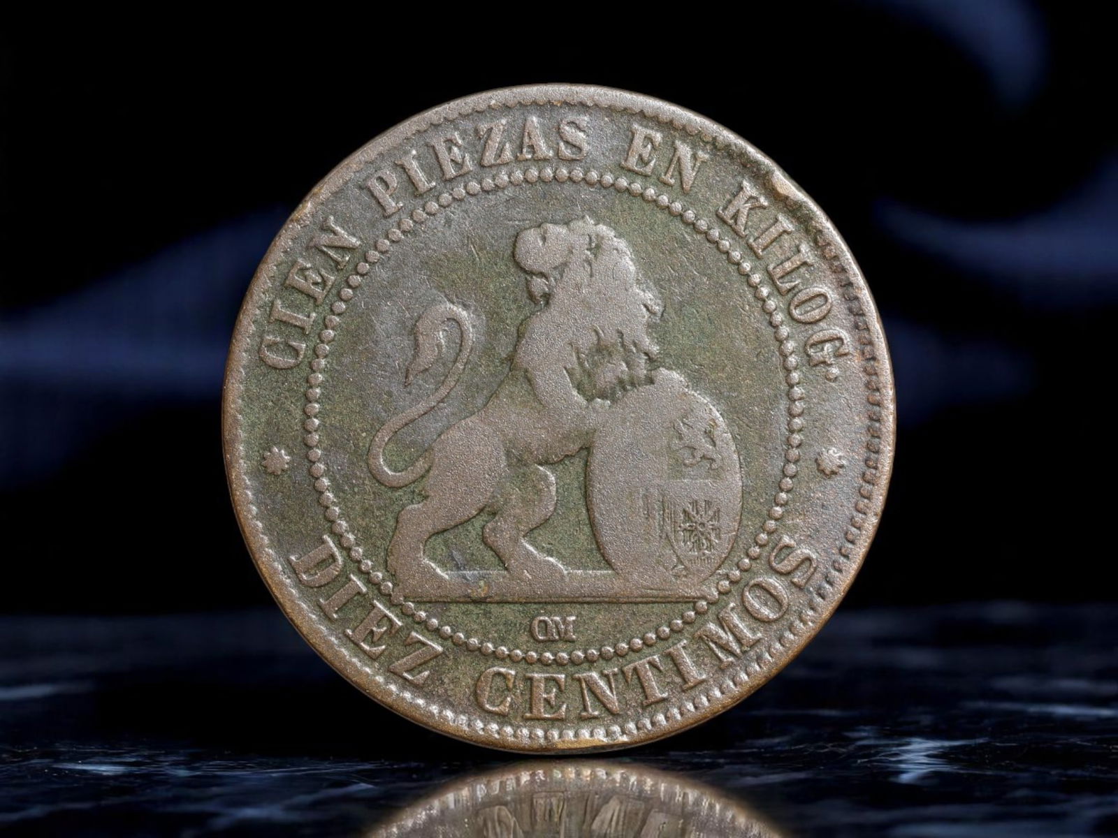 SPAIN: Hispania Seated - Decimal Reform Diez Centimos Coin, 1870, 30mm (1 of 2)