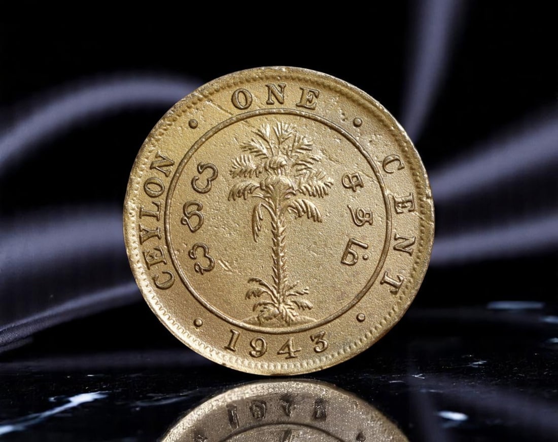 CEYLON (SRI LANKA): George VI - Island Sovereignty One Cent Coin, 1943, 22mm: Struck in the midst of global conflict, this 1943 One Cent coin from Ceylon (modern-day Sri Lanka) reflects both colonial authority and local identity under British rule. The obverse features a crowne